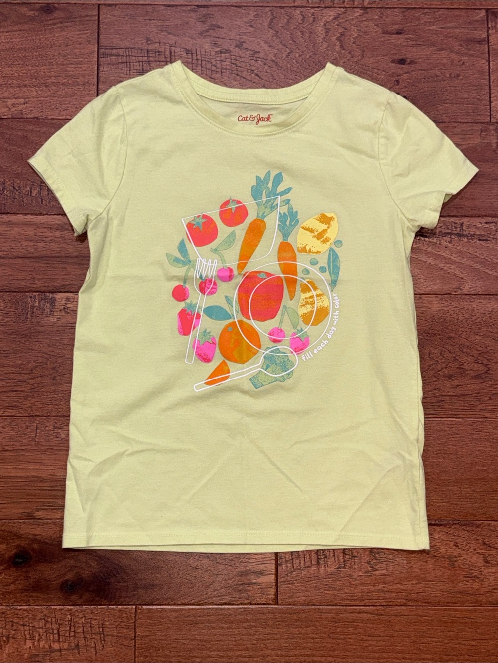 Cat & Jack Girls Graphic Short-Sleeve Shirt - Veggies and Fruit - Size M (7/8)
